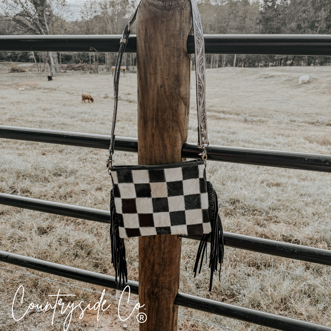 Rodeo Square Cowhide Checkered Conceal Carry Purse