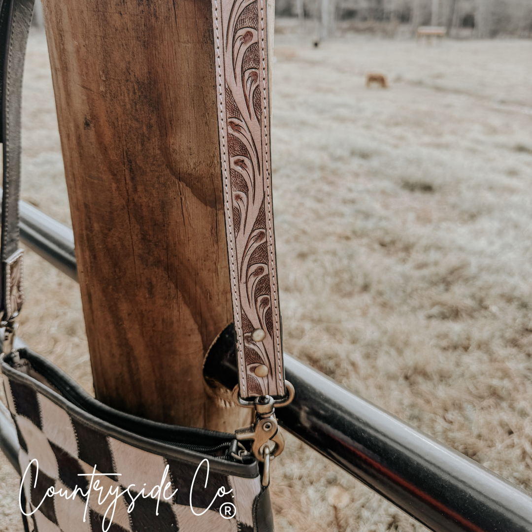 Rodeo Square Cowhide Checkered Conceal Carry Purse