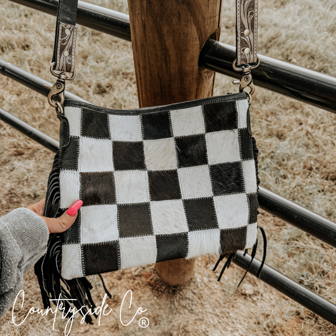 Rodeo Square Cowhide Checkered Conceal Carry Purse