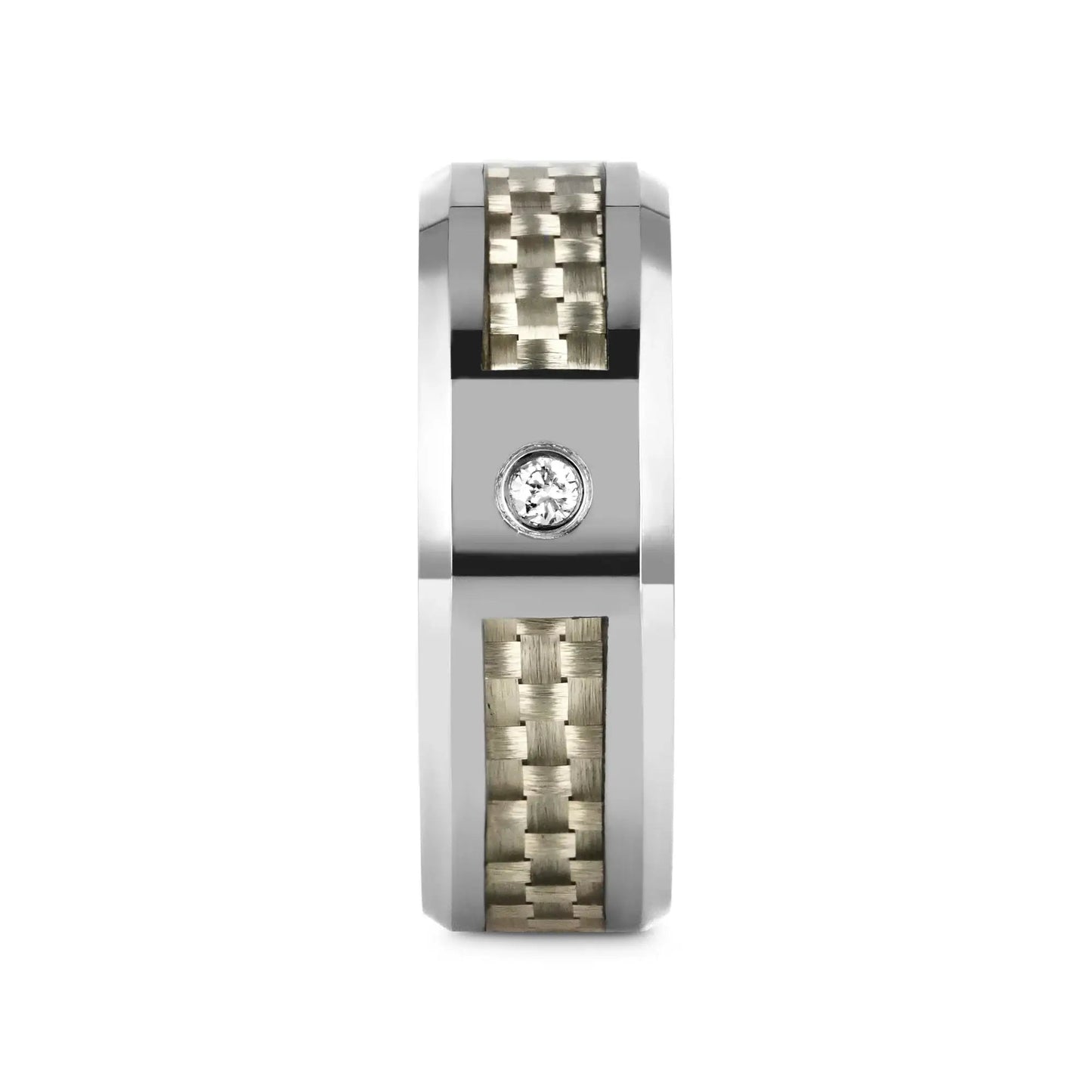 ROYCE Tungsten Wedding Band with White Carbon Fiber and White Diamond Setting - 8mm