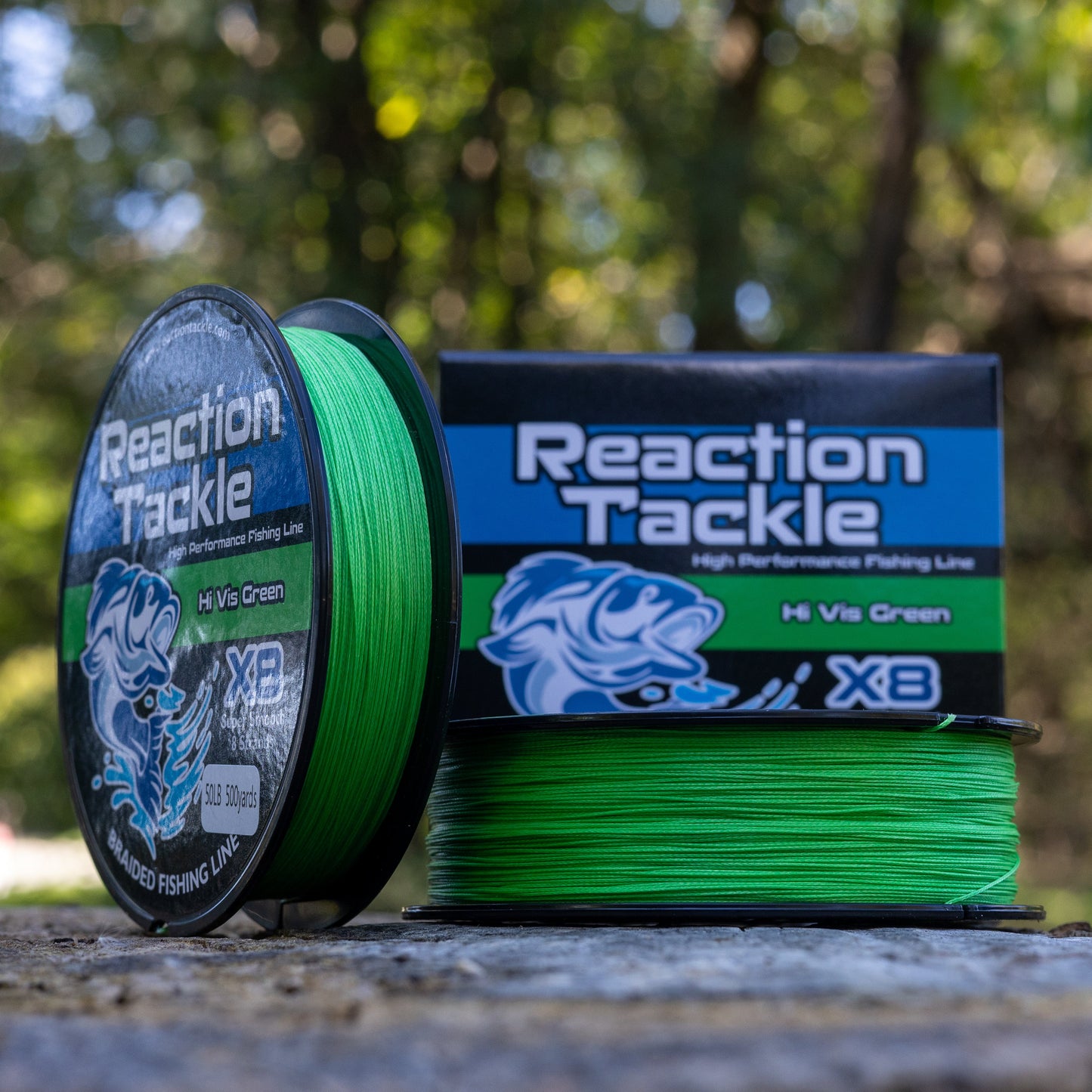 Reaction Tackle X8 Braided Fishing Line - Hi Vis Green 8 Strand