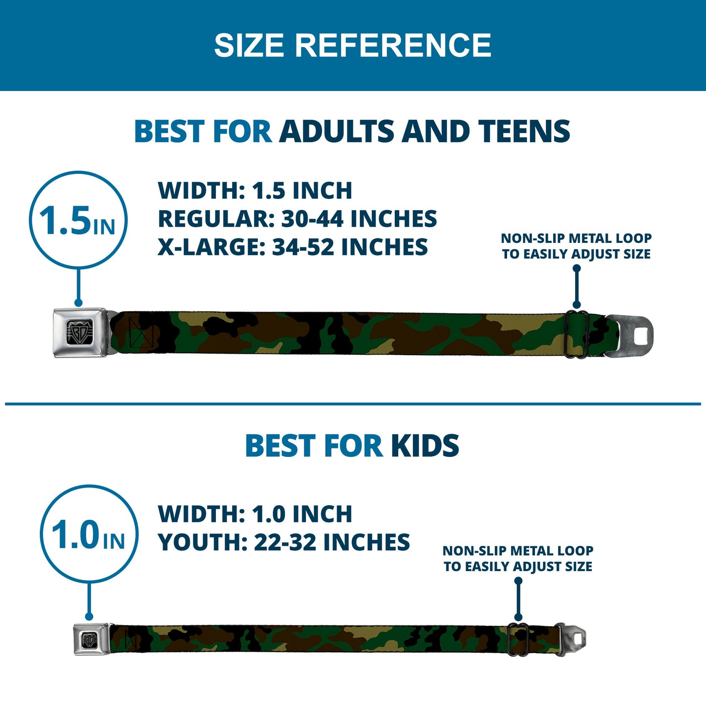 BD Wings Logo CLOSE-UP Full Color Black Silver Seatbelt Belt - Camo Olive Webbing