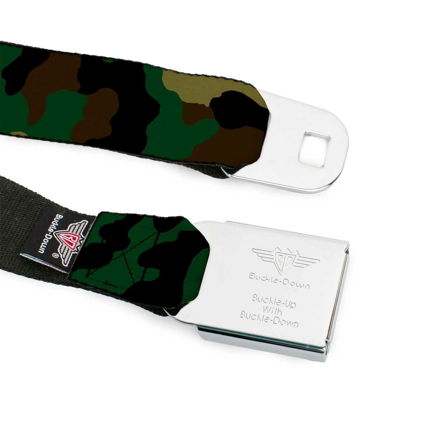 BD Wings Logo CLOSE-UP Full Color Black Silver Seatbelt Belt - Camo Olive Webbing