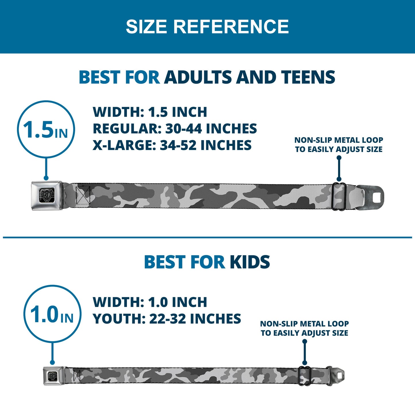 BD Wings Logo CLOSE-UP Full Color Black Silver Seatbelt Belt - Camo White Webbing