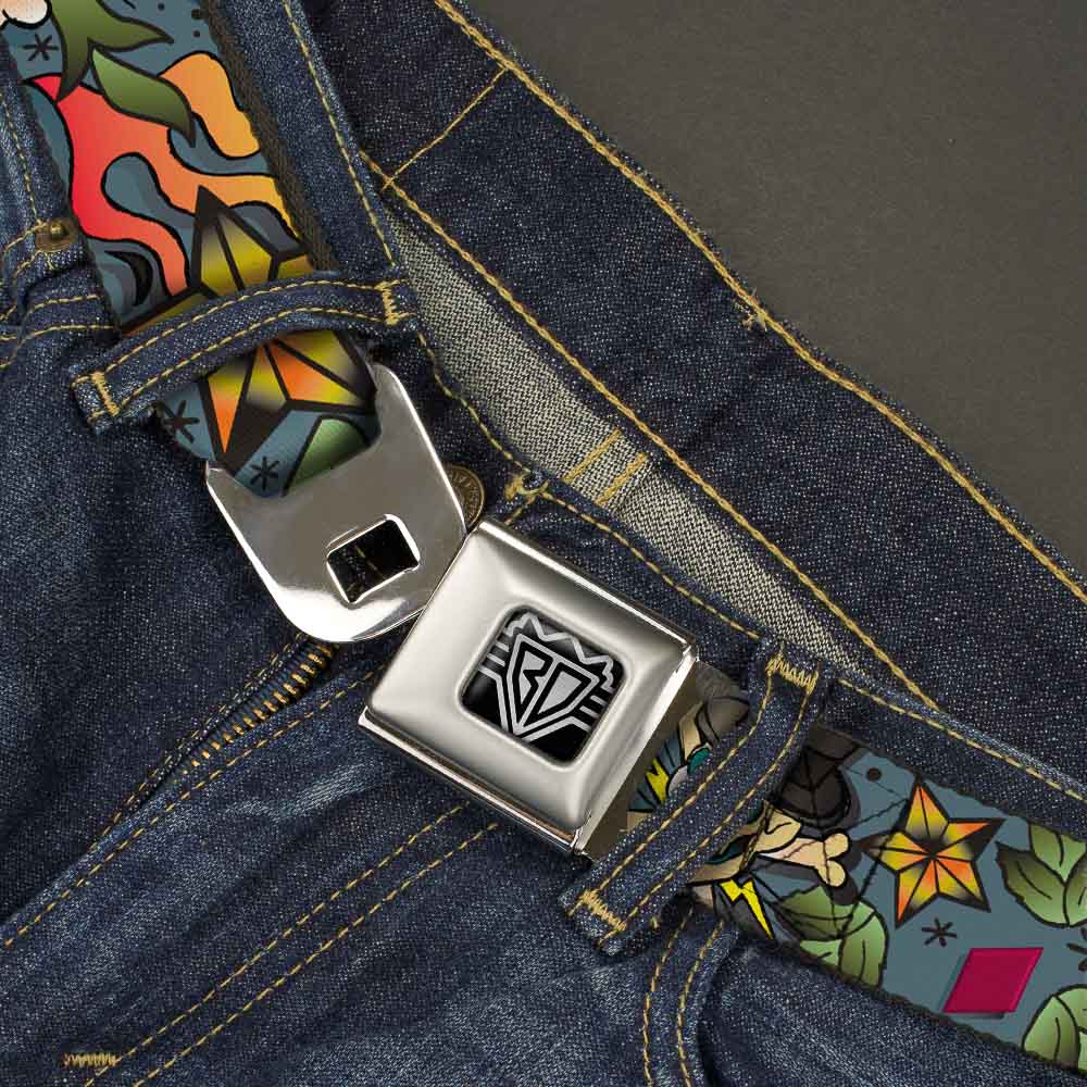 BD Wings Logo CLOSE-UP Full Color Black Silver Seatbelt Belt - Death or Glory CLOSE-UP Gray Webbing