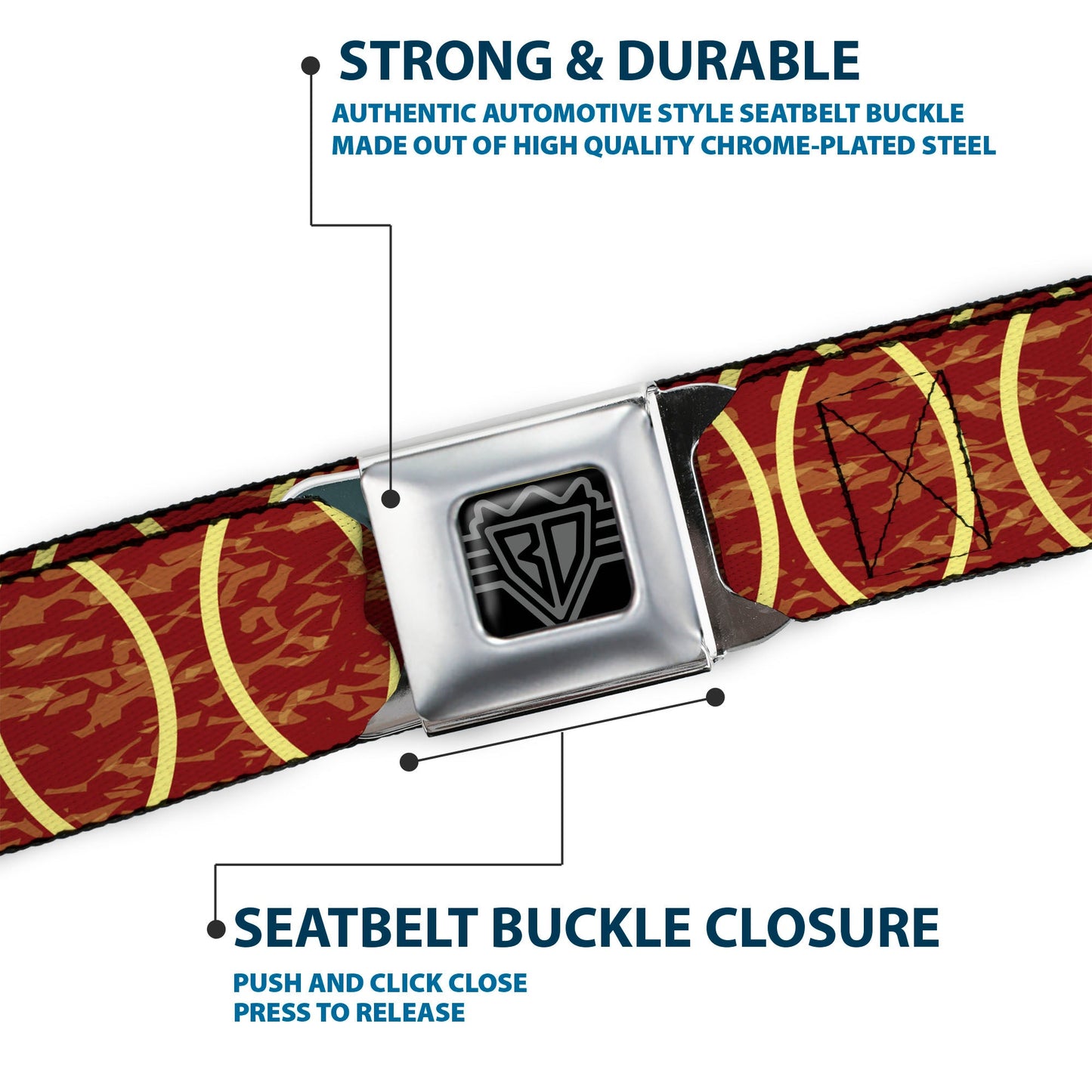 BD Wings Logo CLOSE-UP Full Color Black Silver Seatbelt Belt - Rings Camo Burnt Orange/Yellow Webbing