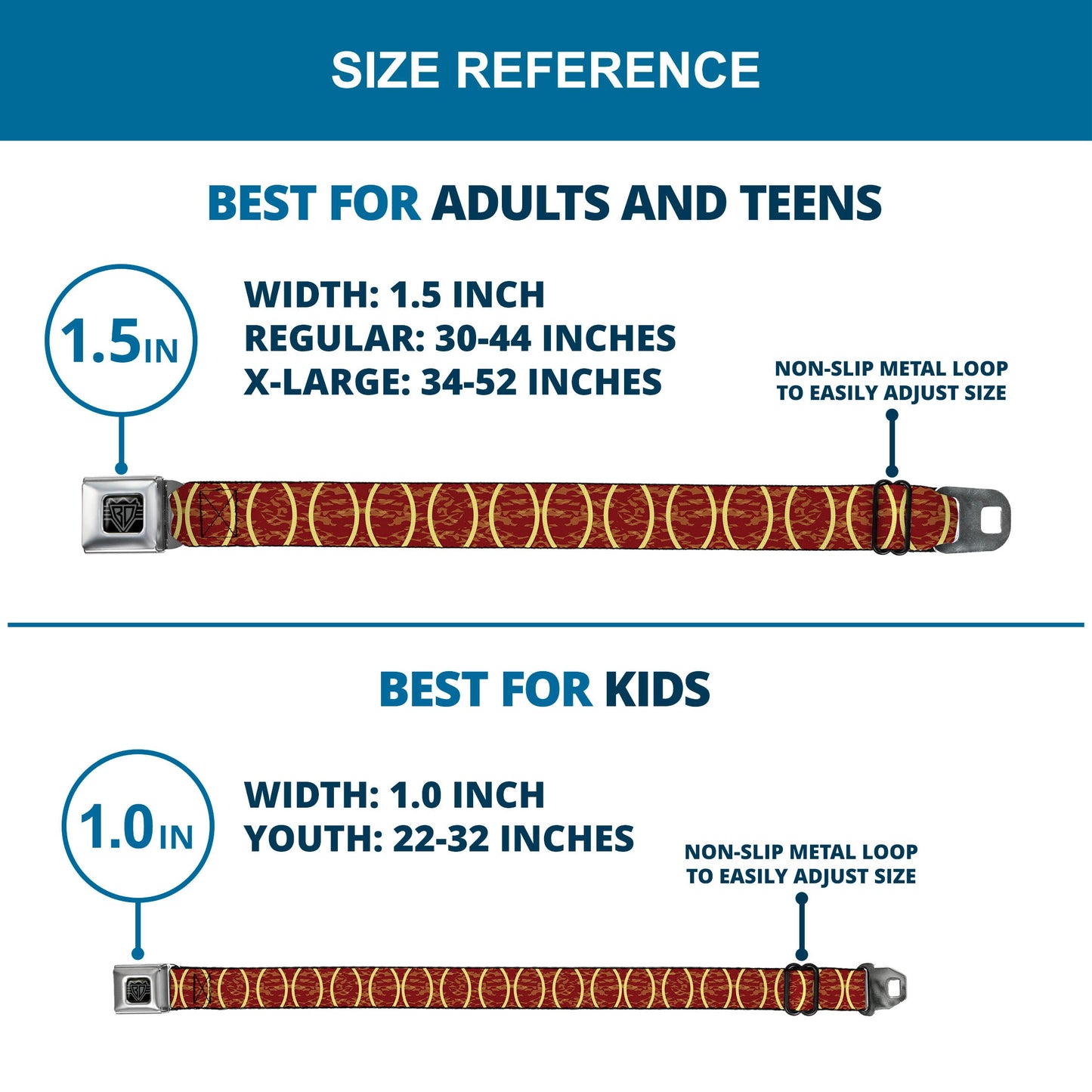 BD Wings Logo CLOSE-UP Full Color Black Silver Seatbelt Belt - Rings Camo Burnt Orange/Yellow Webbing