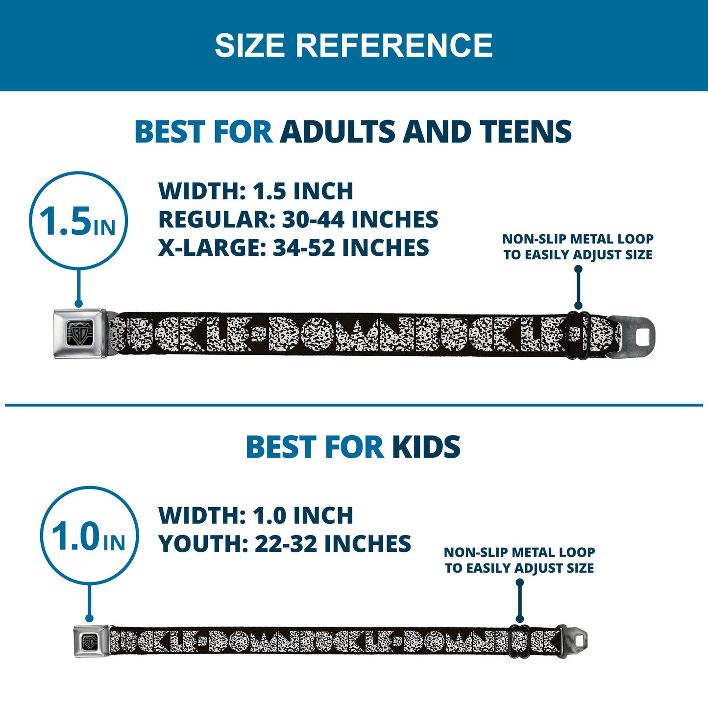 BD Wings Logo CLOSE-UP Full Color Black Silver Seatbelt Belt - BUCKLE-DOWN Shapes Black/Camo White/Black Webbing