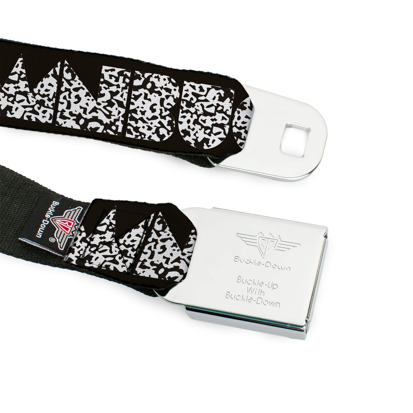 BD Wings Logo CLOSE-UP Full Color Black Silver Seatbelt Belt - BUCKLE-DOWN Shapes Black/Camo White/Black Webbing