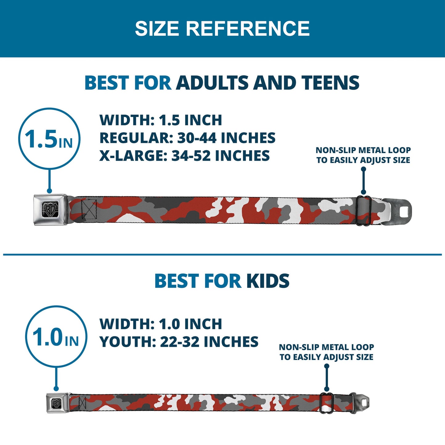 BD Wings Logo CLOSE-UP Full Color Black Silver Seatbelt Belt - Camo Orange Webbing