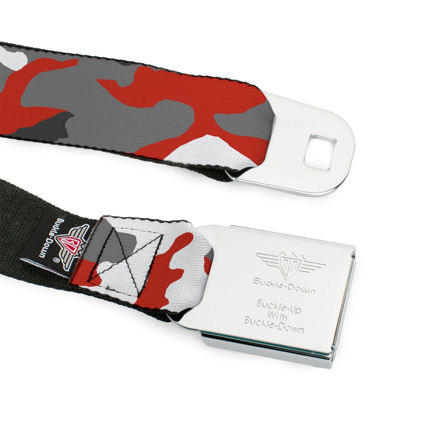 BD Wings Logo CLOSE-UP Full Color Black Silver Seatbelt Belt - Camo Orange Webbing