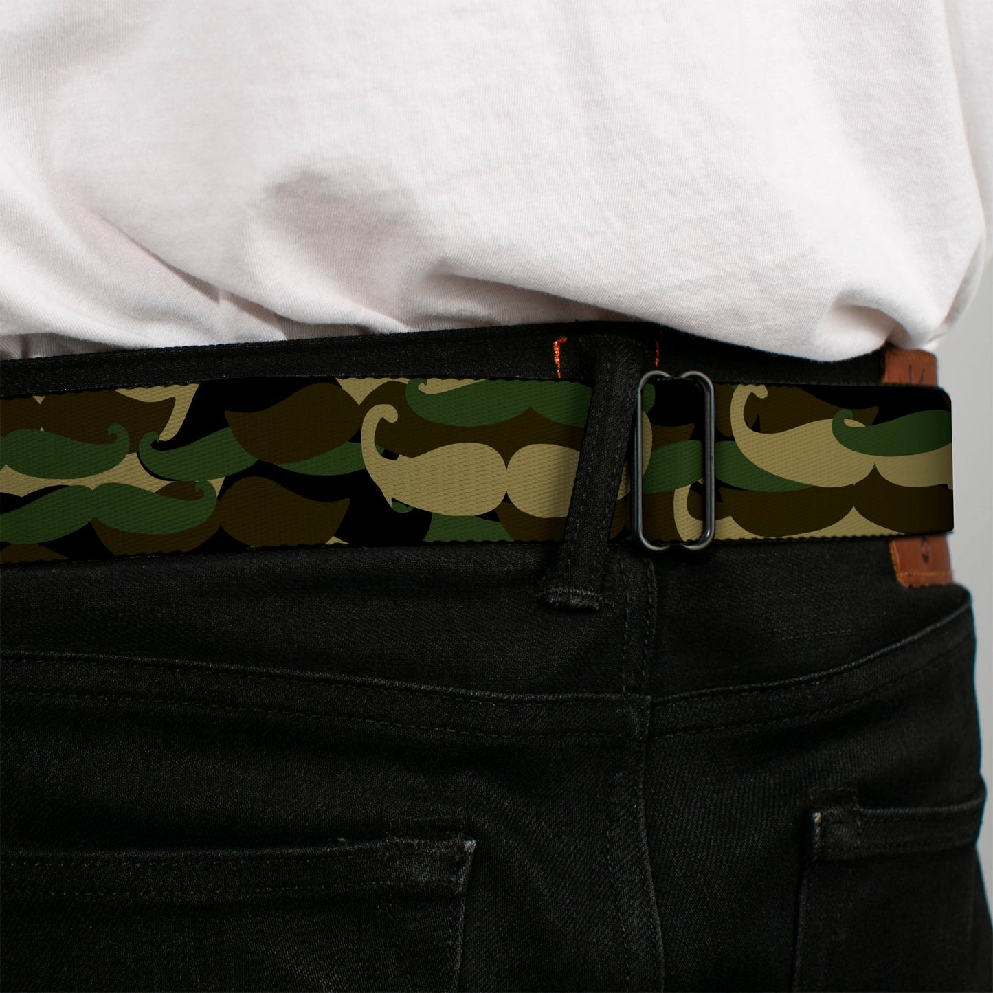 BD Wings Logo CLOSE-UP Full Color Black Silver Seatbelt Belt - Camo'stache Webbing