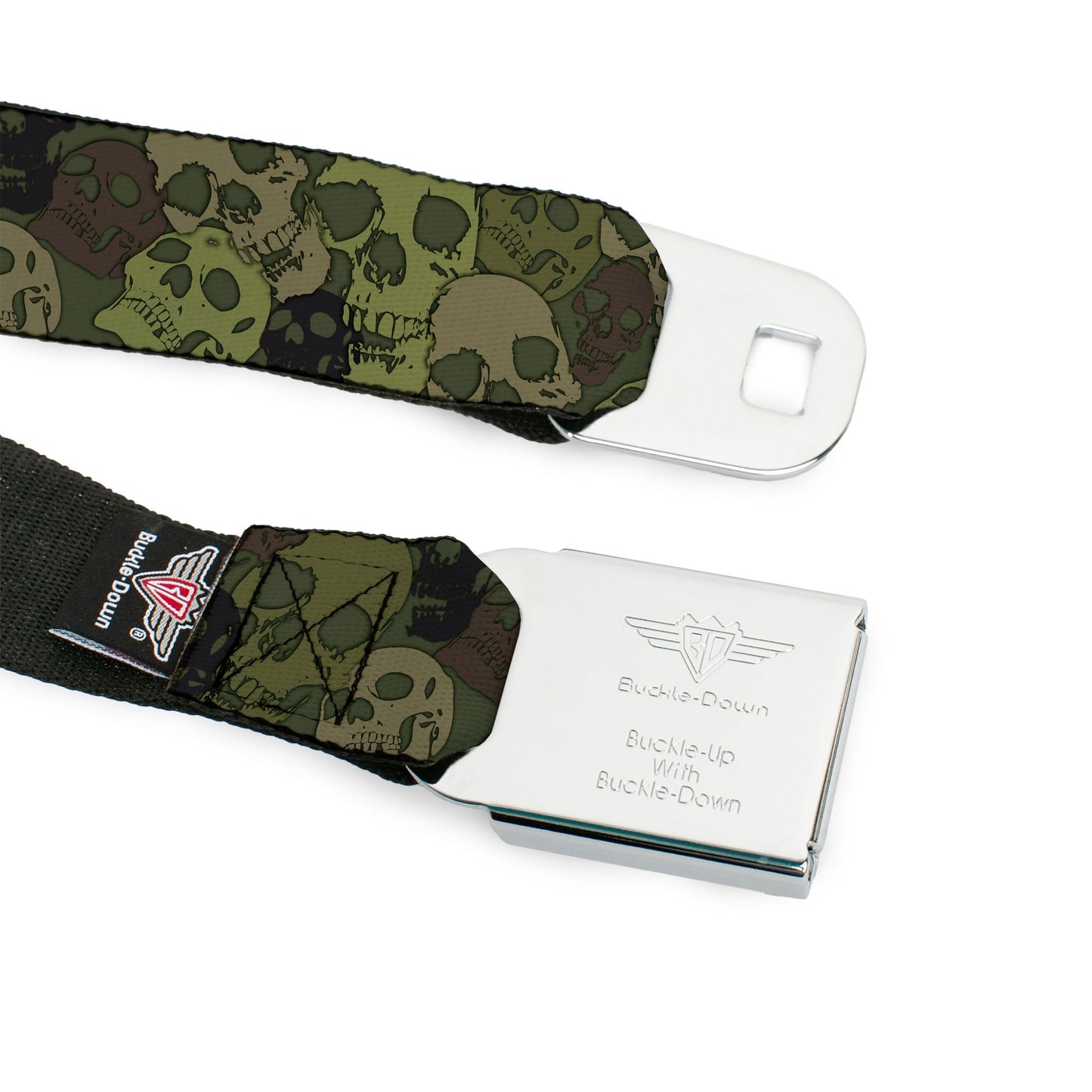 BD Wings Logo CLOSE-UP Full Color Black Silver Seatbelt Belt - Camo Olive Skull Yard Webbing