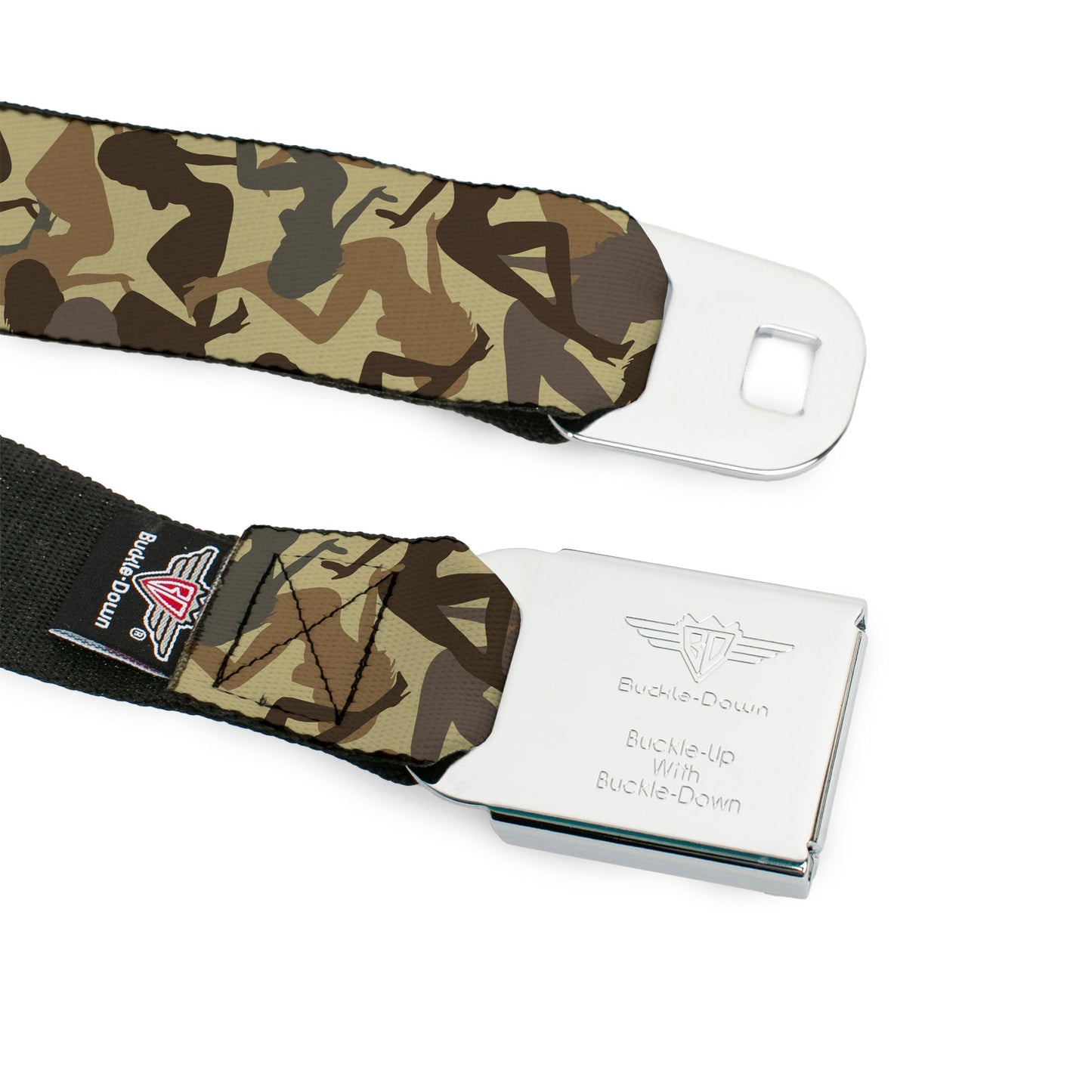 BD Wings Logo CLOSE-UP Full Color Black Silver Seatbelt Belt - Mud Flap Girls Camo Browns Webbing