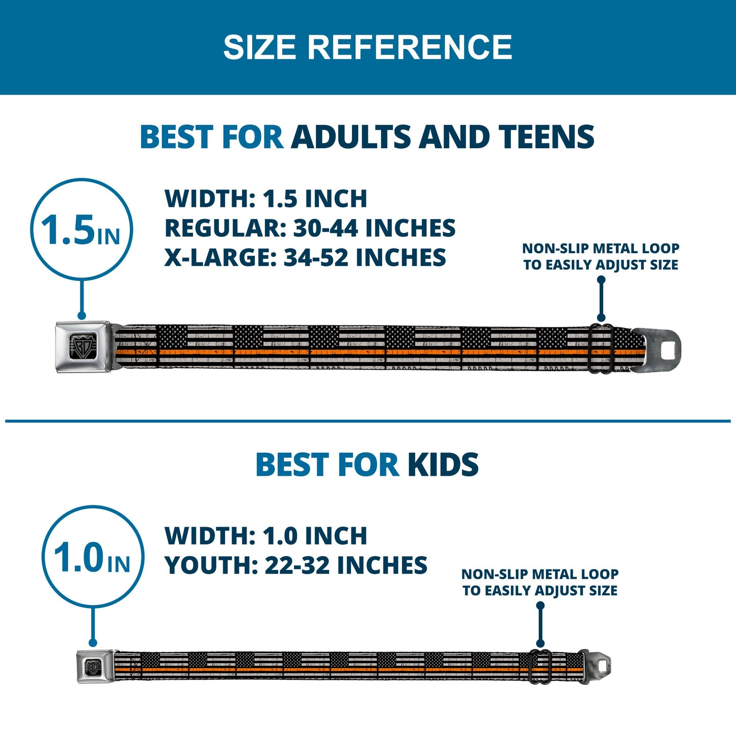 BD Wings Logo CLOSE-UP Black/Silver Seatbelt Belt - Thin Orange Line Flag Weathered Black/Gray/Orange Webbing