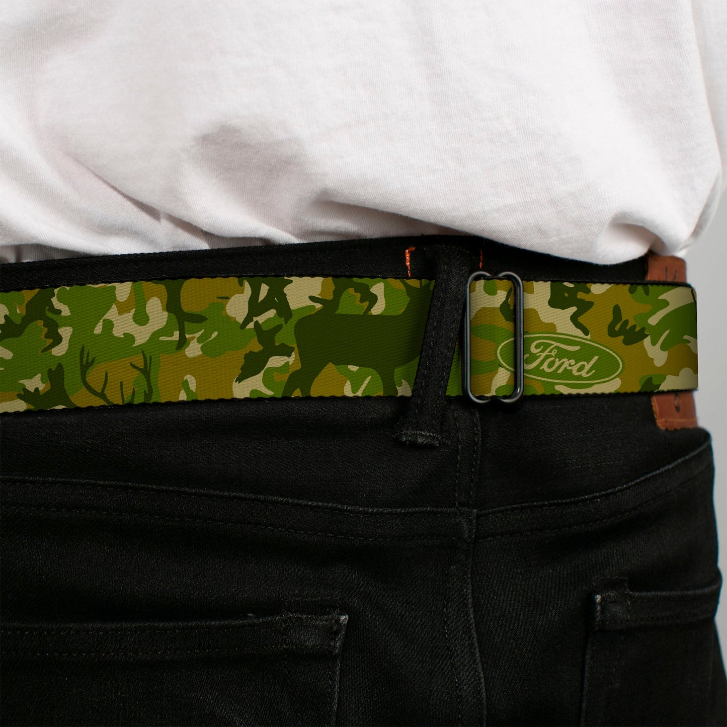 FORD Oval Full Color Deer Hunter Camo Olive Seatbelt Belt - FORD Deer Hunter Camo Olive Webbing