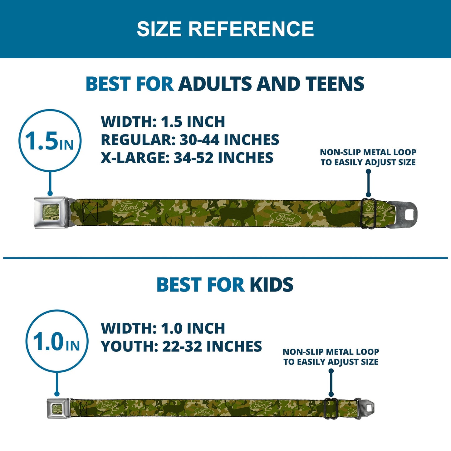 FORD Oval Full Color Deer Hunter Camo Olive Seatbelt Belt - FORD Deer Hunter Camo Olive Webbing