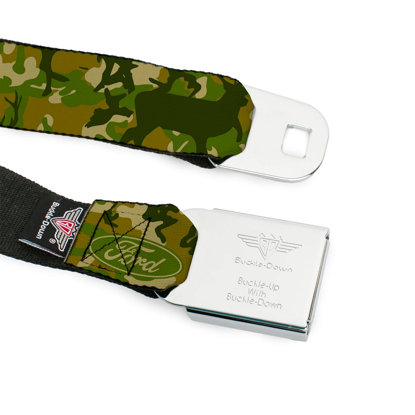 FORD Oval Full Color Deer Hunter Camo Olive Seatbelt Belt - FORD Deer Hunter Camo Olive Webbing