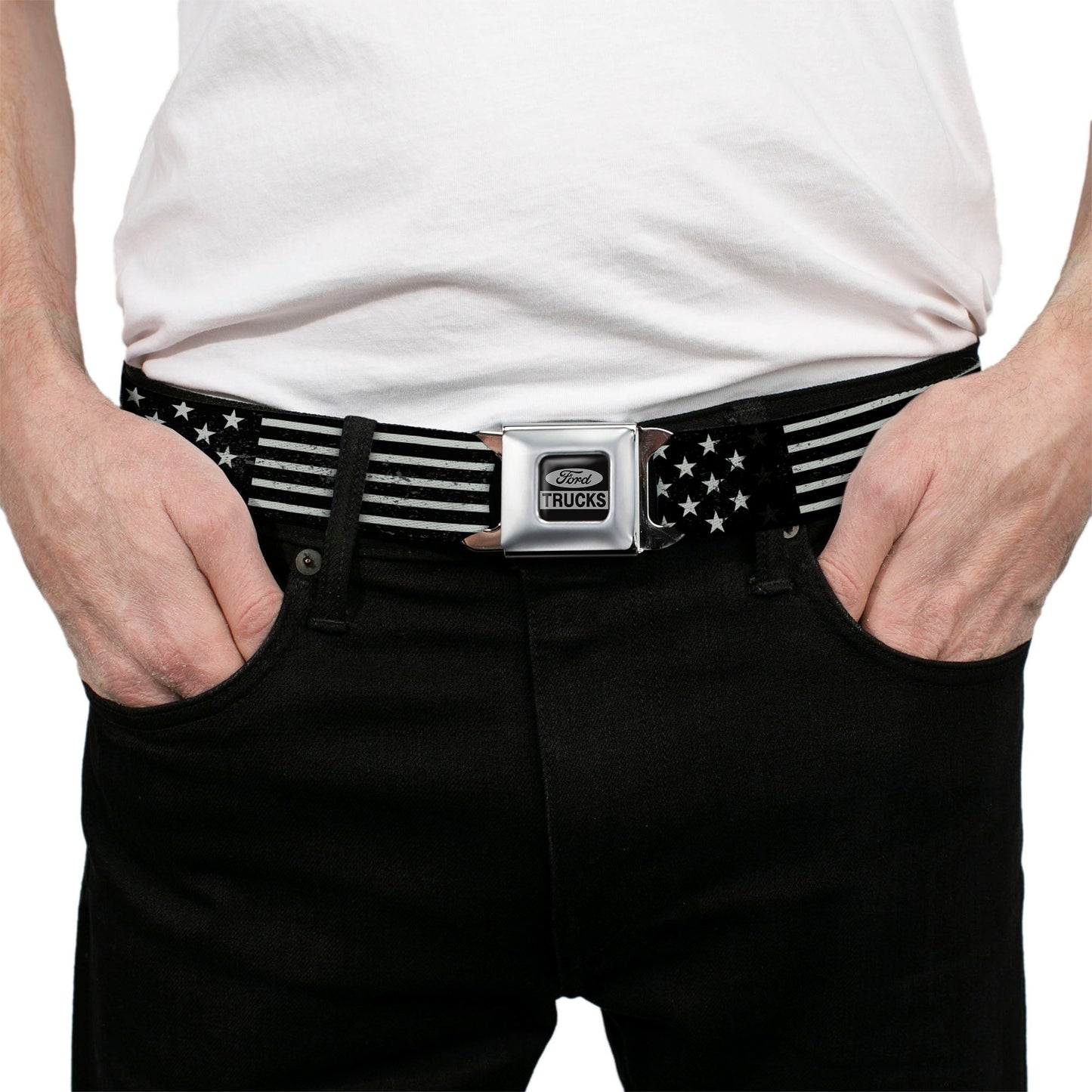 Ford Trucks Seatbelt Belt - Americana Stars & Stripes2 Weathered Black/Gray