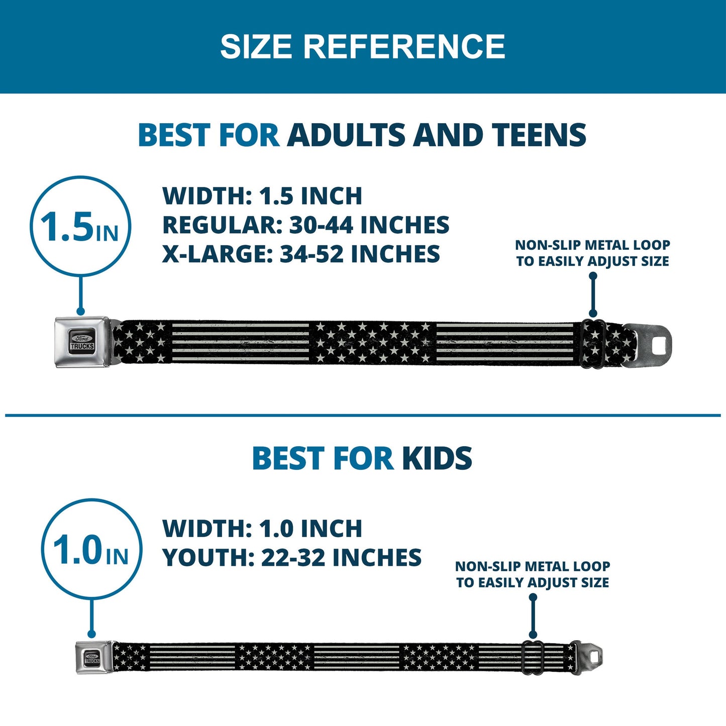 Ford Trucks Seatbelt Belt - Americana Stars & Stripes2 Weathered Black/Gray