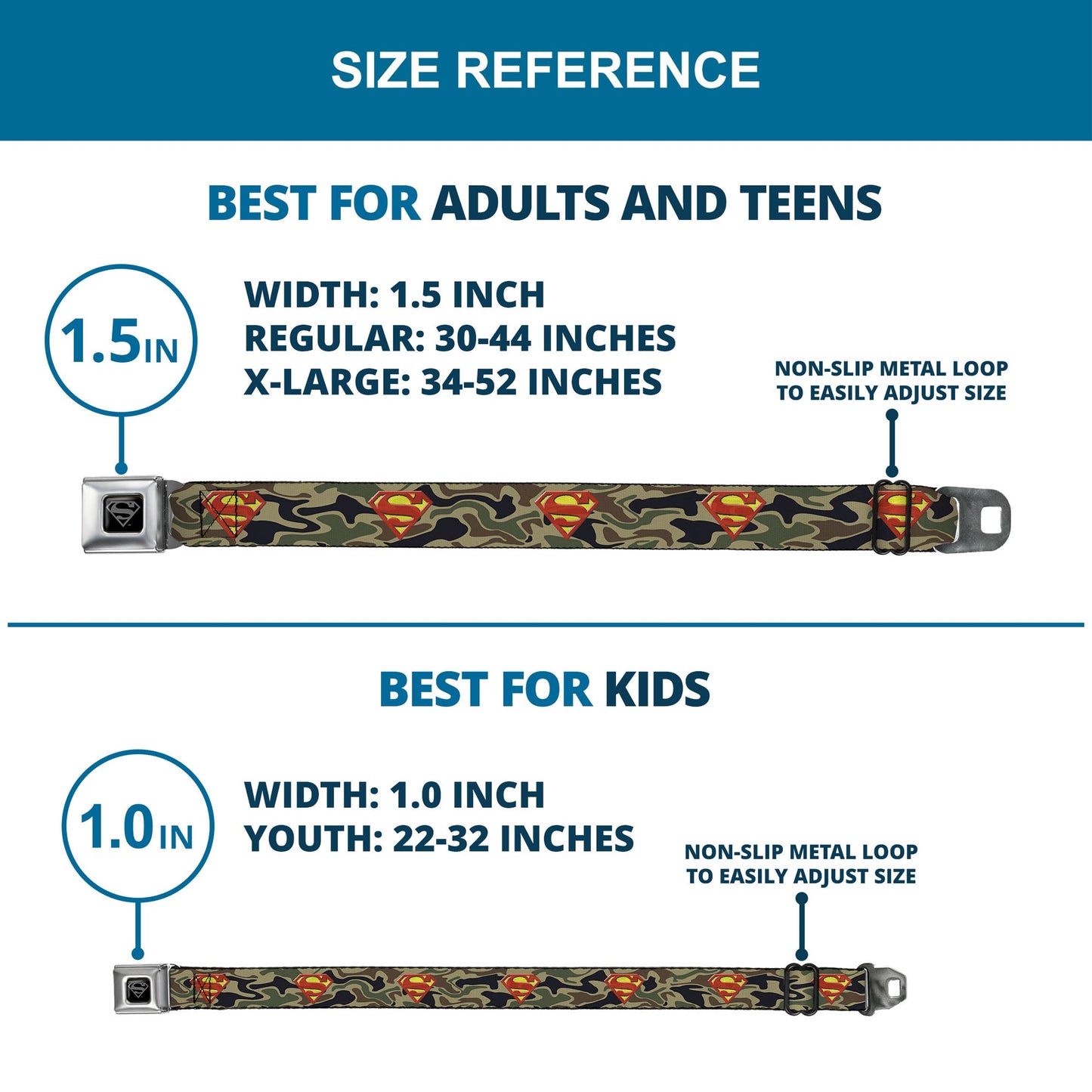 Superman Black Silver Seatbelt Belt - Superman Shield Camo Olive Webbing