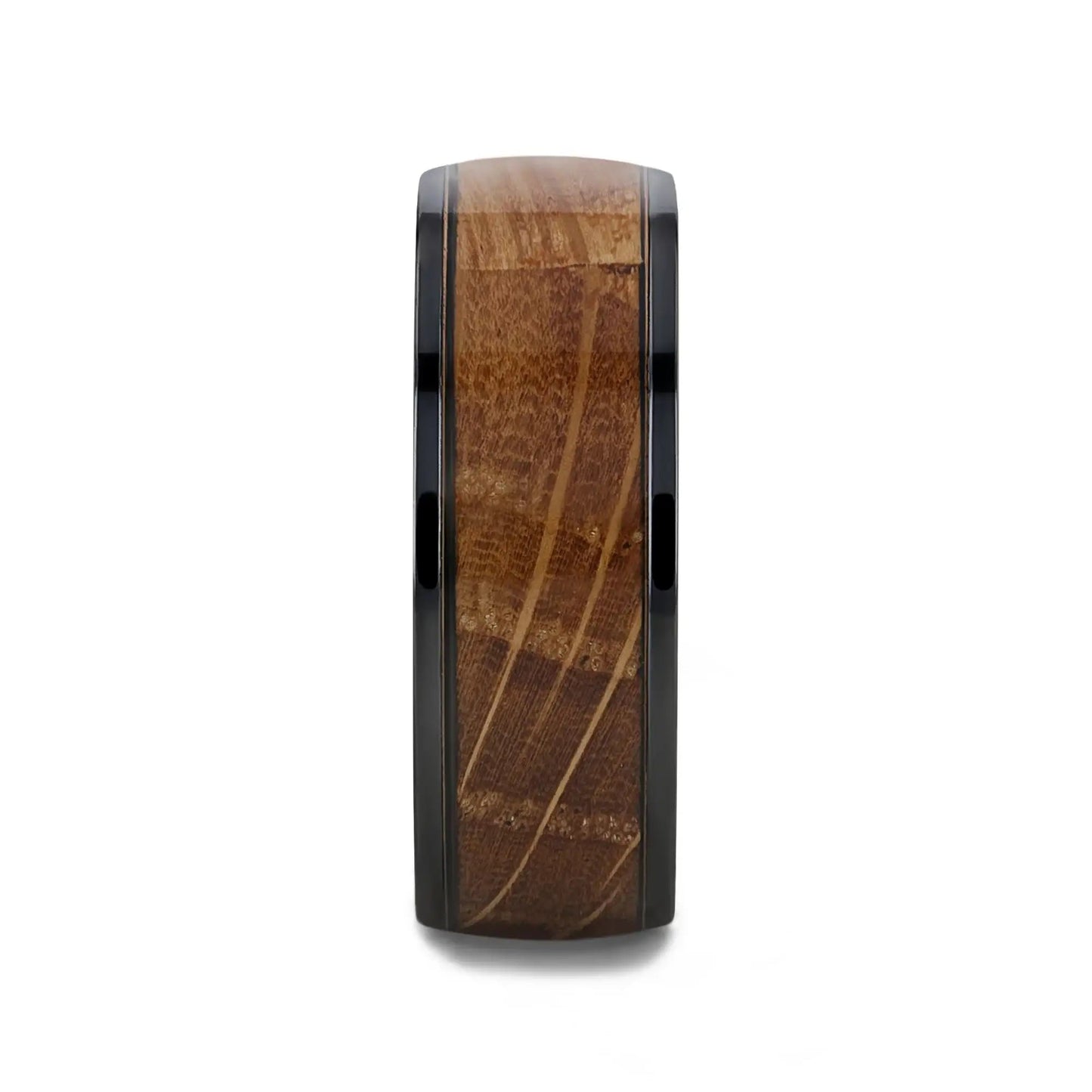 SCOTCH Black Ceramic Ring with Whiskey Barrel Wood Inlay- 8mm