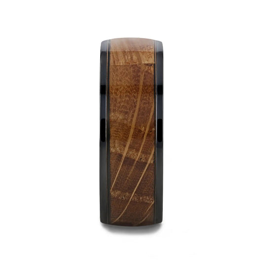 SCOTCH Black Ceramic Ring with Whiskey Barrel Wood Inlay- 8mm