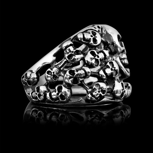 Stainless Steel Polished Multiple Skulls Ring