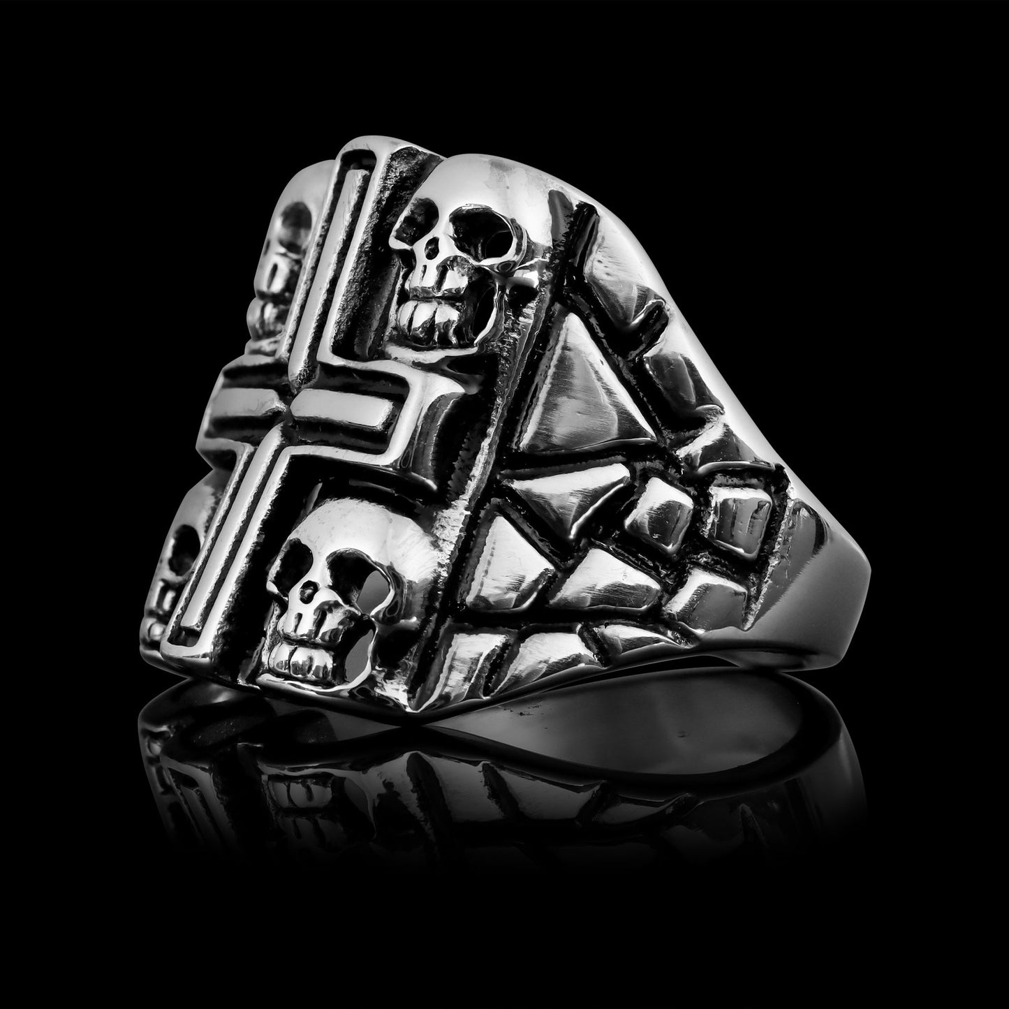 Stainless Steel Multi Skull Cross Signet Ring