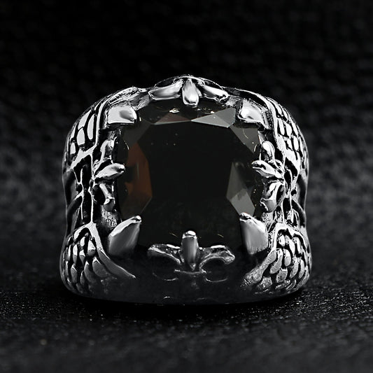 Fleur De Lis Black Stone Ring