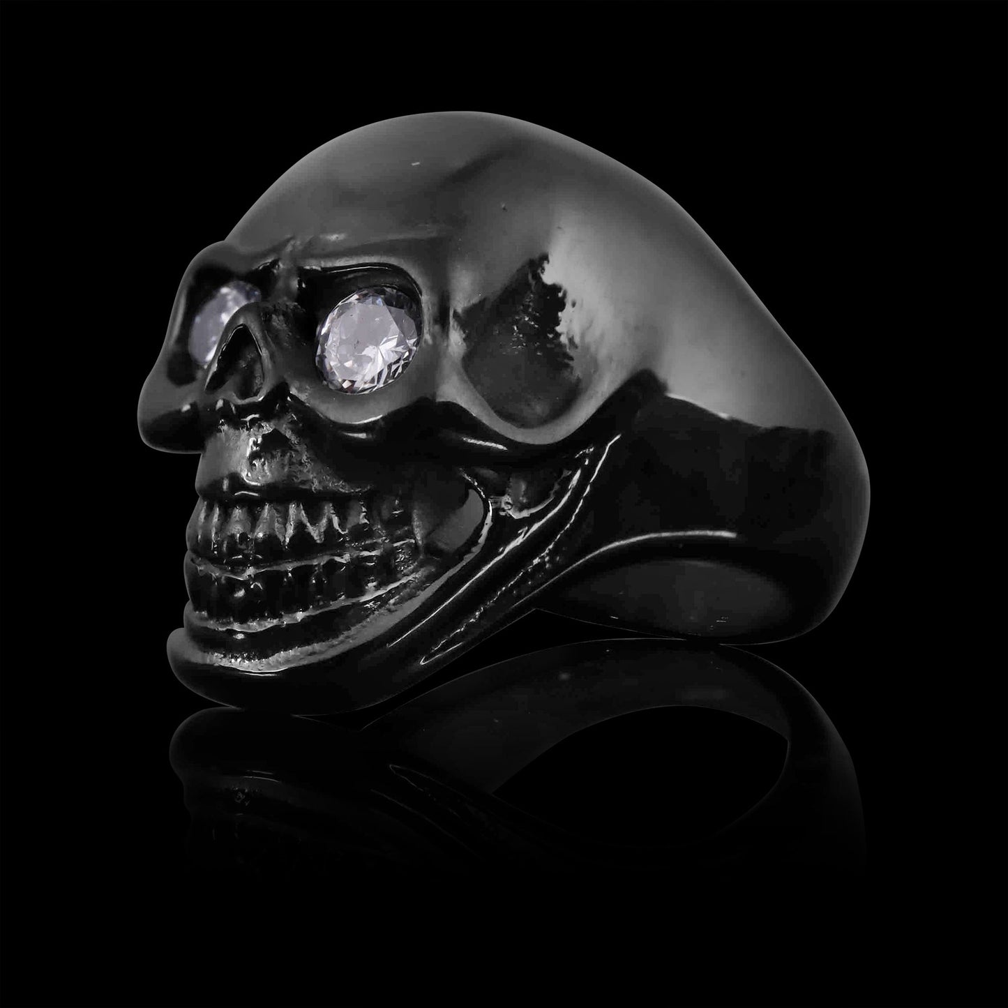 Stainless Steel Clear CZ Eyed Black Skull Ring