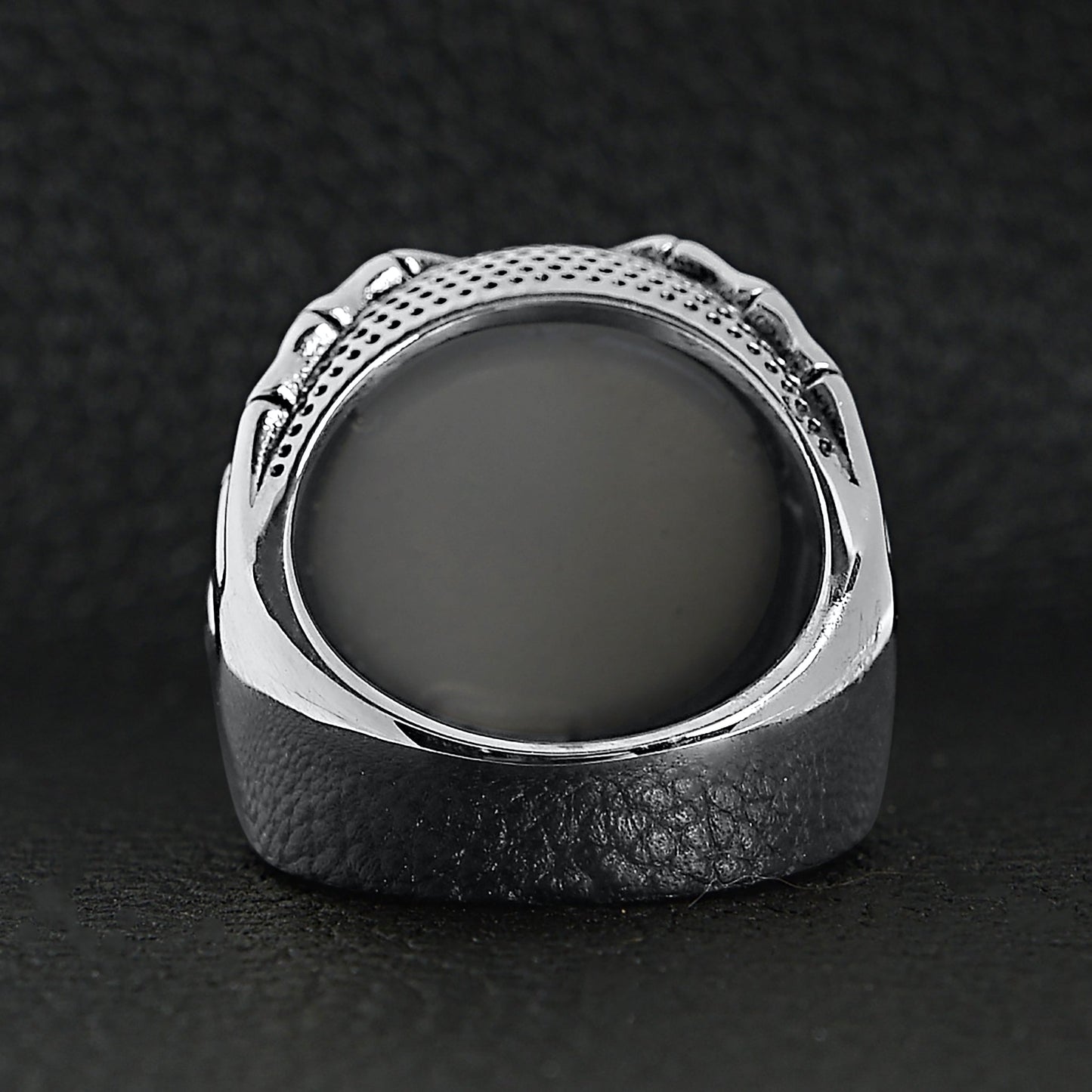 Stainless Steel Skeleton Hands Holding Blue Eyeball Ring