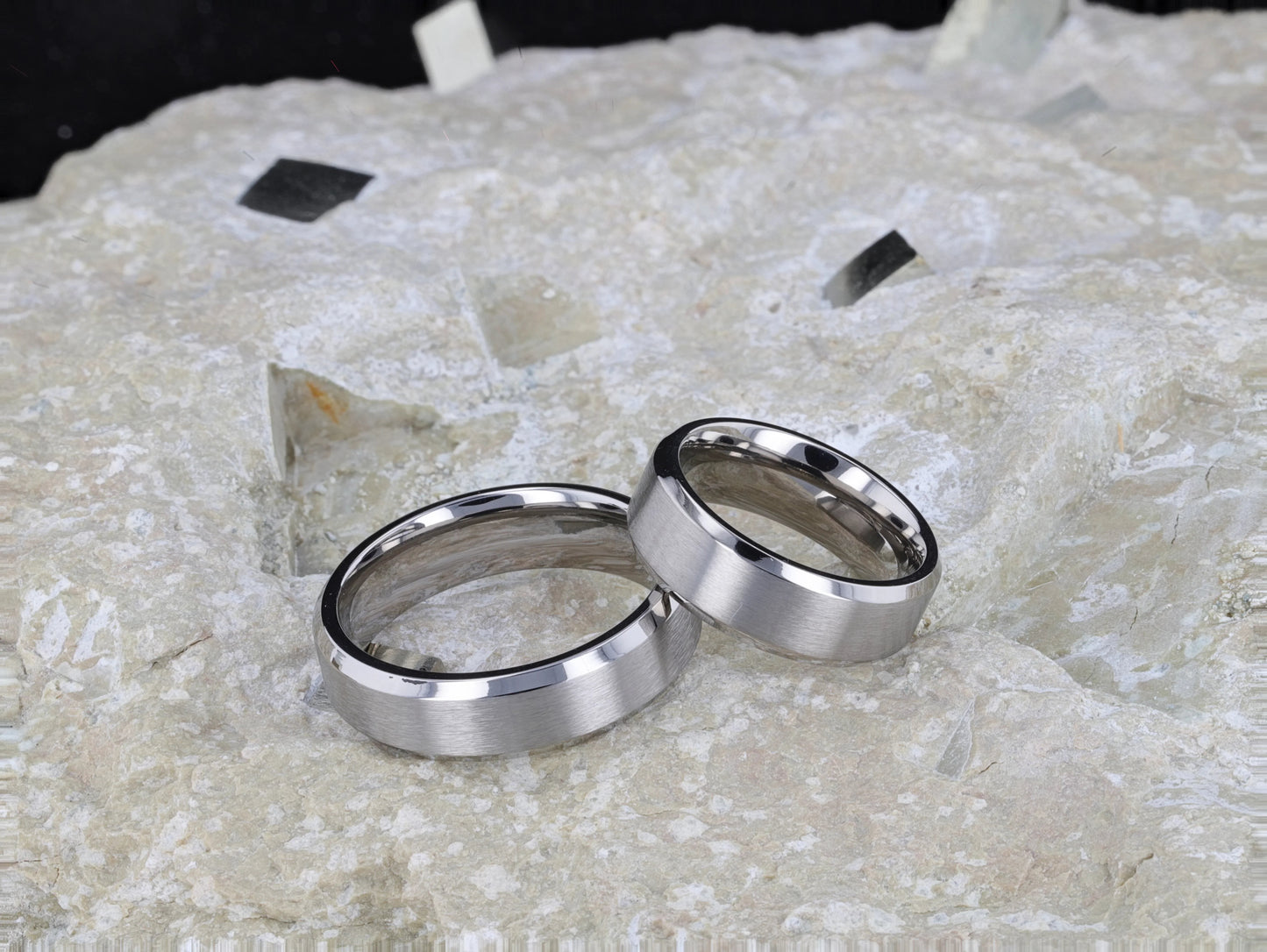 SHIRE Titanium Men’s Flat Wedding Ring, Brushed Center with Polished Beveled Edges — 6mm & 8mm