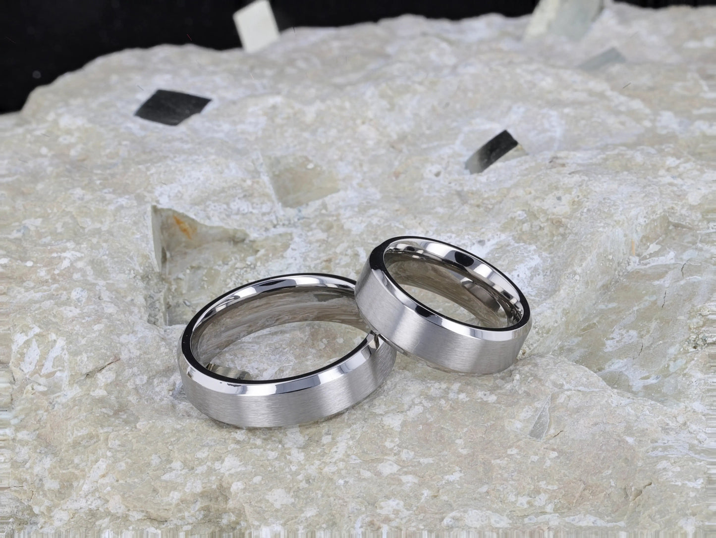 SHIRE Titanium Men’s Flat Wedding Ring, Brushed Center with Polished Beveled Edges — 6mm & 8mm