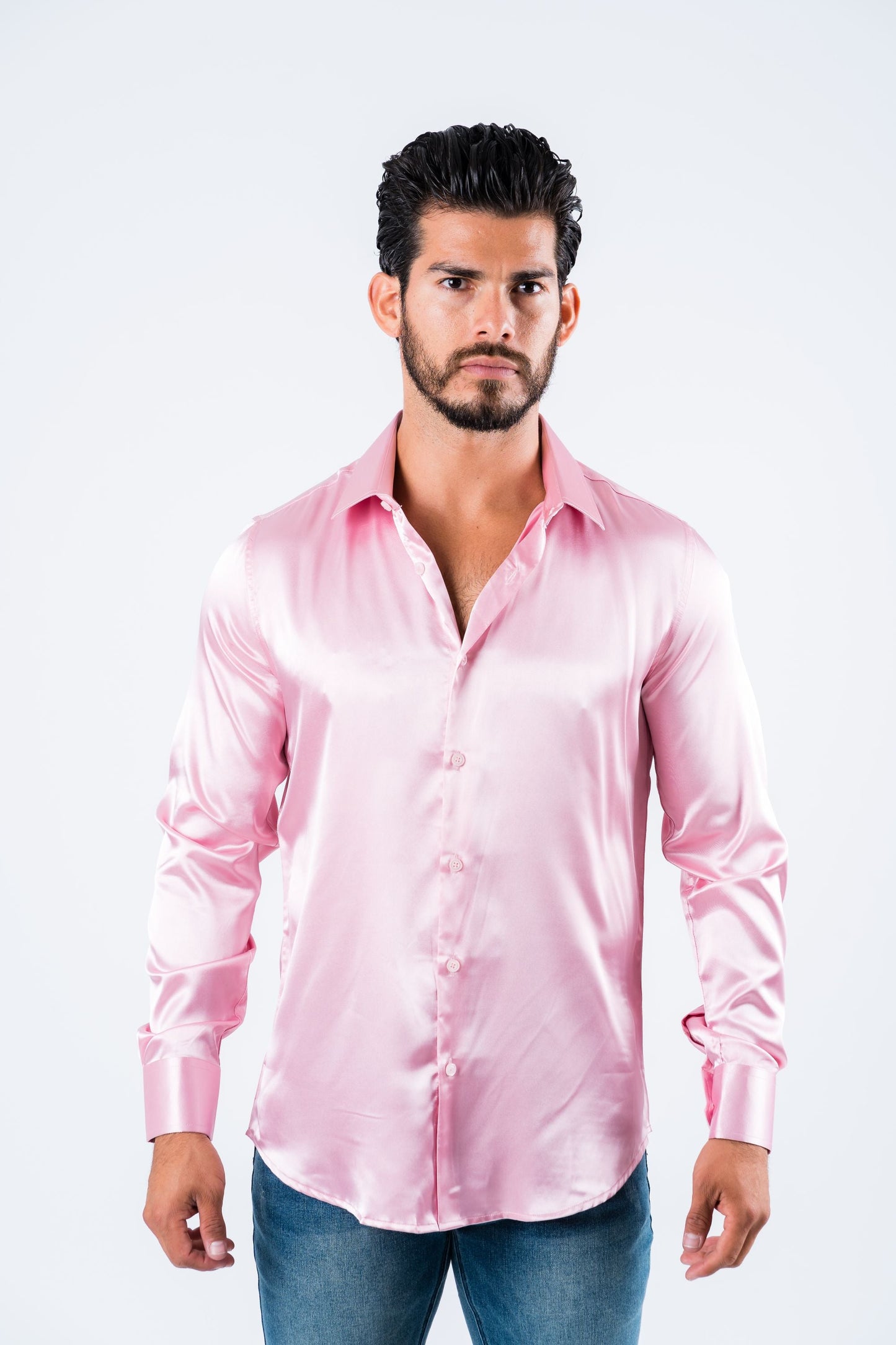 Men's Satin Pink Dress Shirt