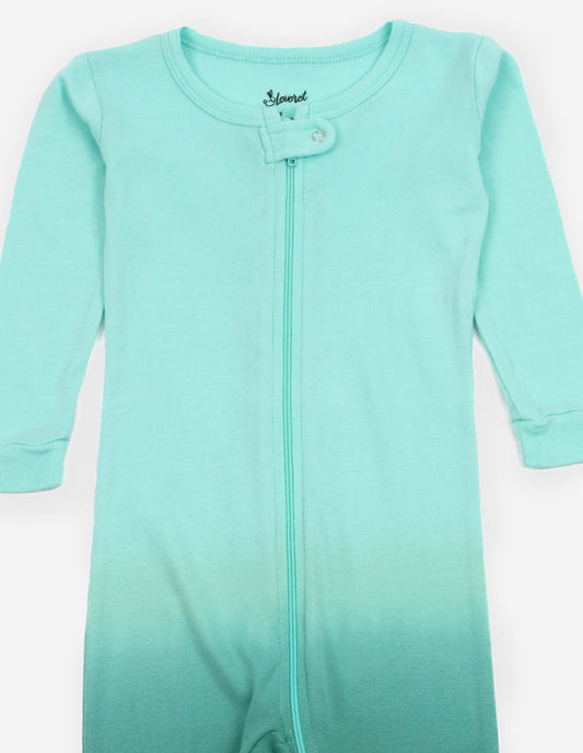 Kids Footed Aqua Ombré Tie Dye Cotton Pajamas
