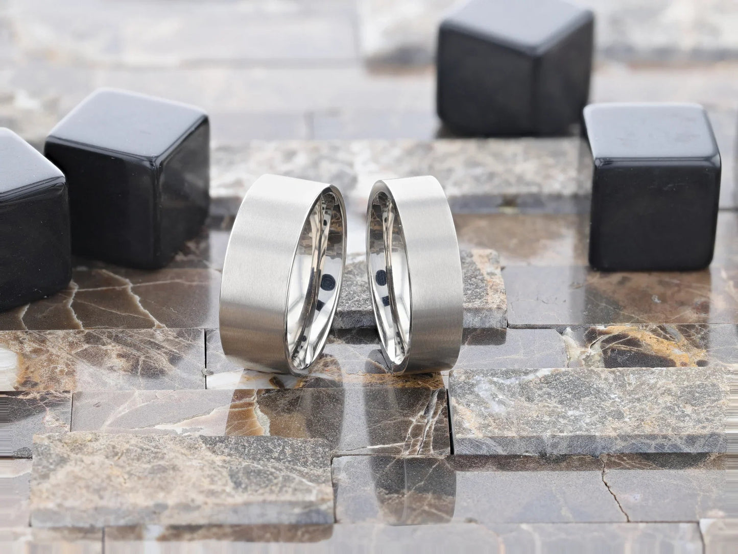 SOLAR Flat Profile Brushed Finish Men’s Titanium Wedding Band – 6mm & 8mm