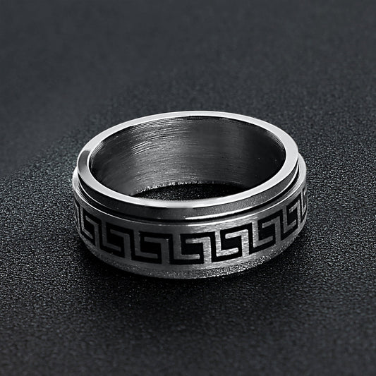 Black Greek Key Spinner Ring