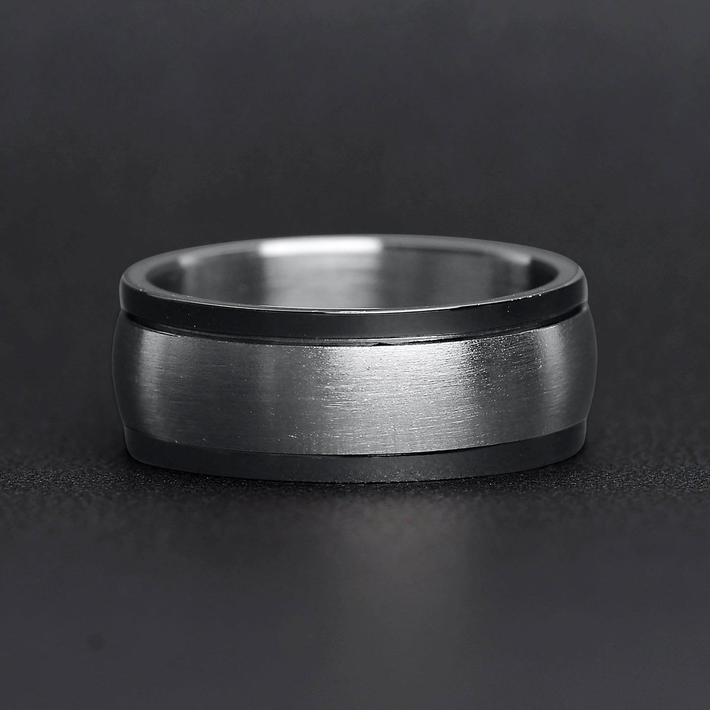 Polished Stainless Steel & Black Spinner Ring
