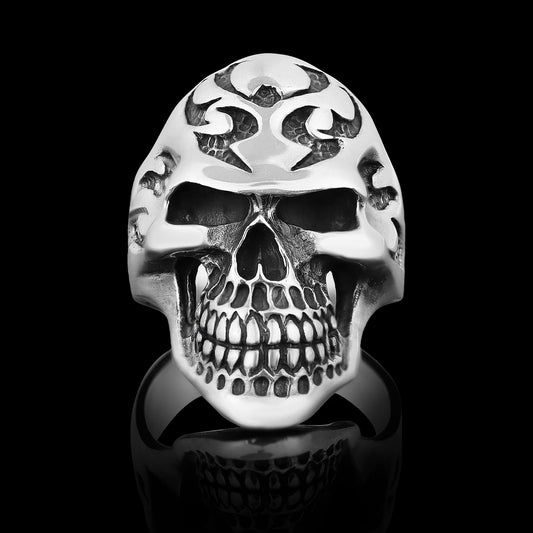 Sterling Silver Flaming Skull Ring