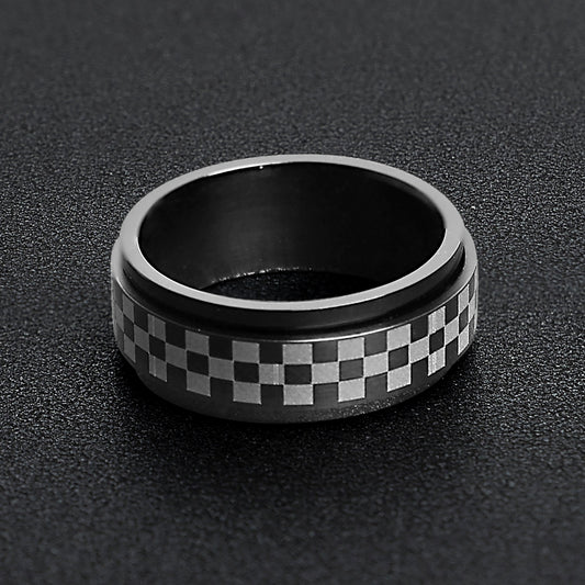 Black Checkered Spinner Ring