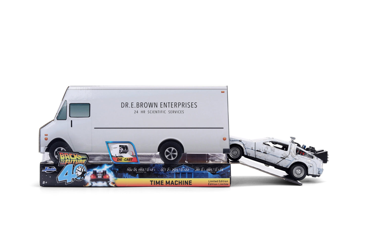 Back to the Future die-cast 1:32 scale 40th Anniversary "Hollywood Rides" DeLorean Time Machine (Frost Finished)