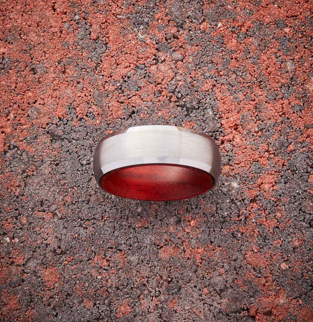 Silver Tungsten Ring - Red Sandalwood