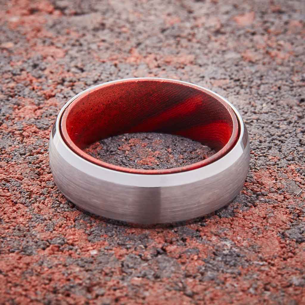 Silver Tungsten Ring - Red Sandalwood