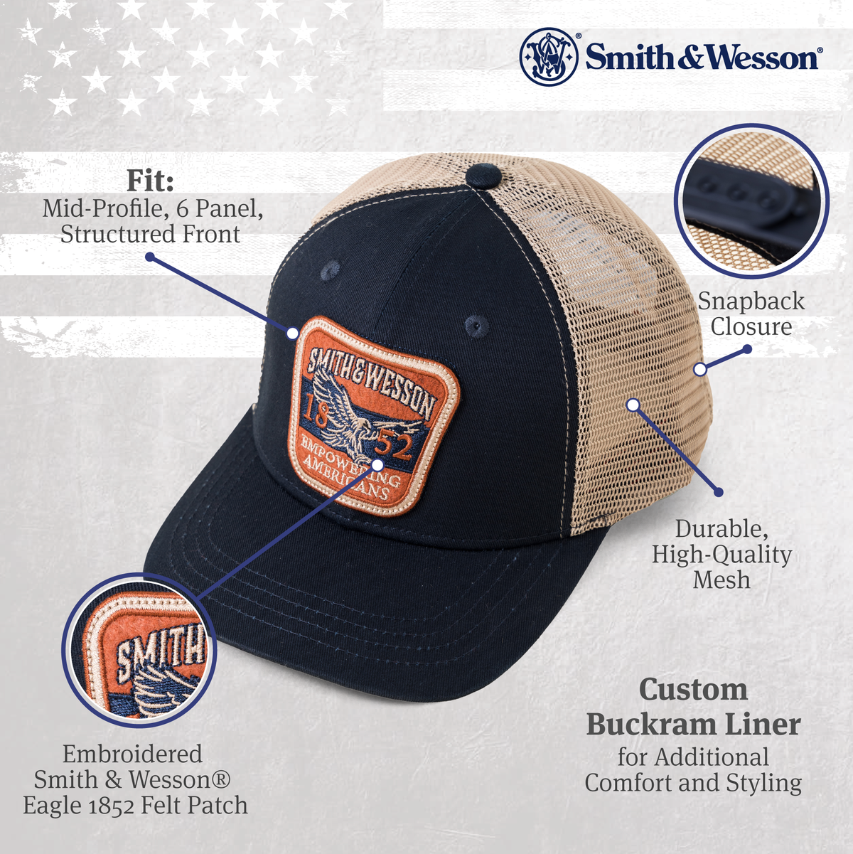 Smith & Wesson®  Empowering Americans Eagle Patch Navy Trucker Cap