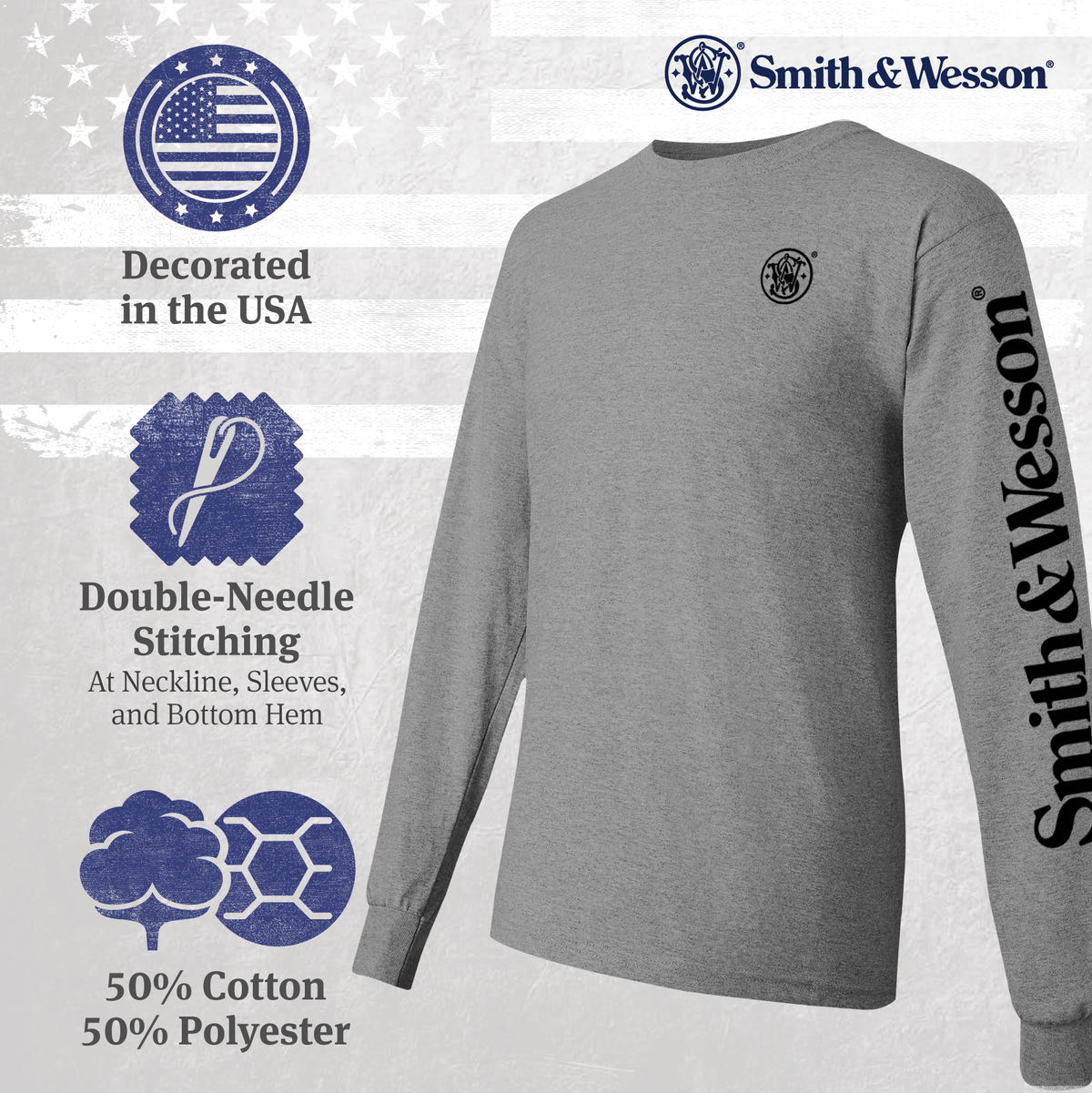 Smith & Wesson® Long Sleeve Tee with Arm Logo in Athletic Heather