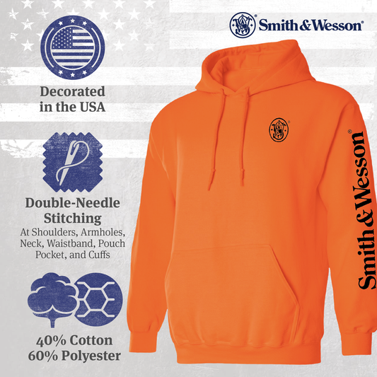 Smith & Wesson® Long Sleeve Hoodie Sweatshirt with Sleeve Logo Print in Safety Orange