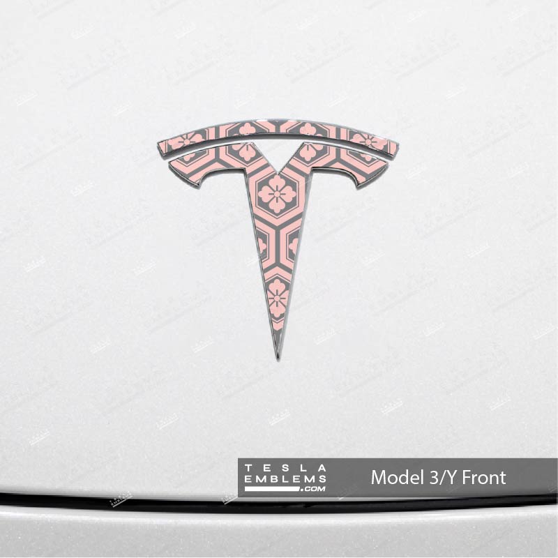Sakura Hex Tesla Emblem Decals (Front + Back) | Model 3