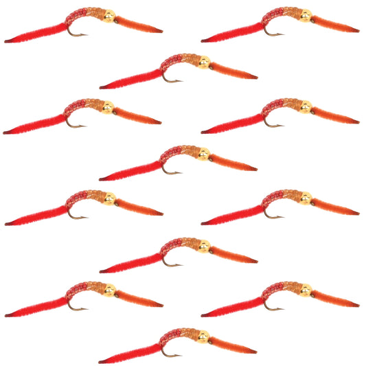 San Juan Worm Bead Head Power Worm Half and Half V-Rib - 1 Dozen Nymph Flies Hook Size 12