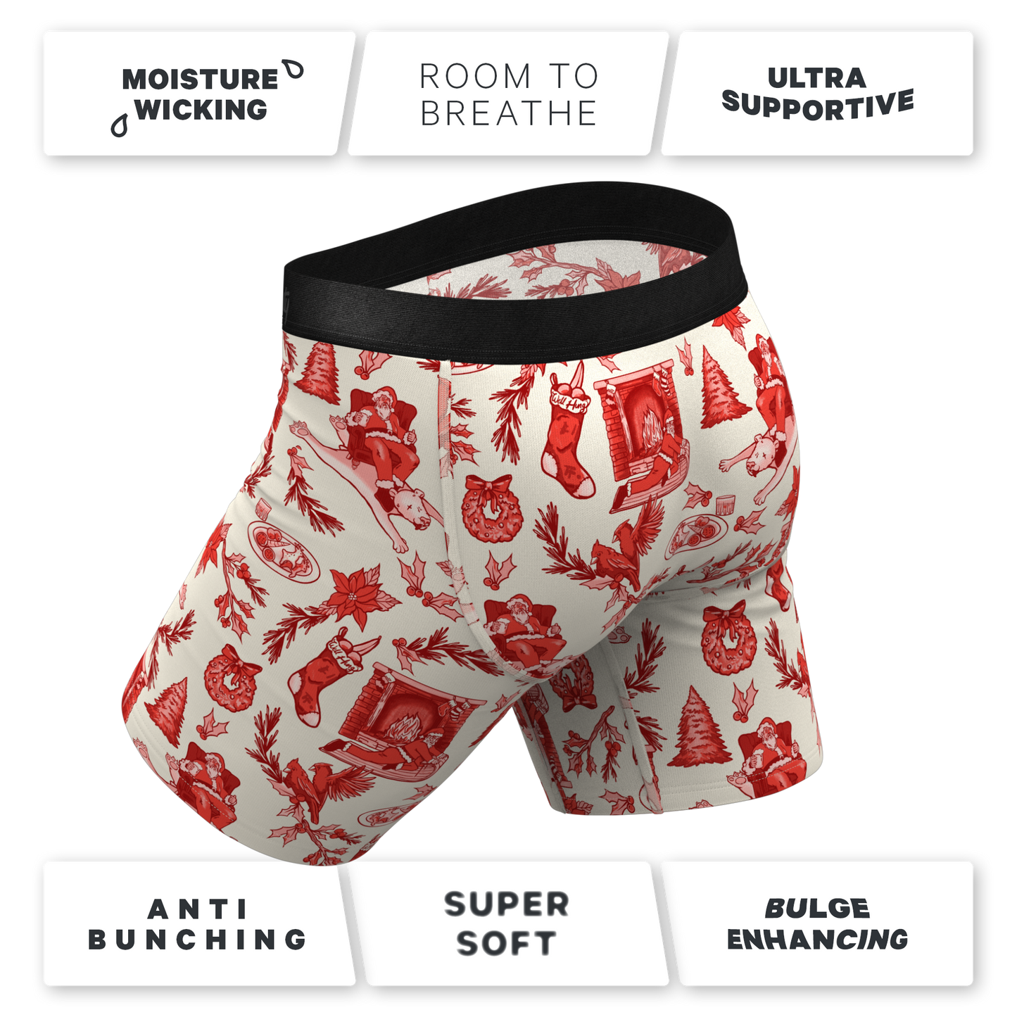 The Santa Slays | Christmas Toile Long Leg Ball Hammock® Pouch Underwear With Fly